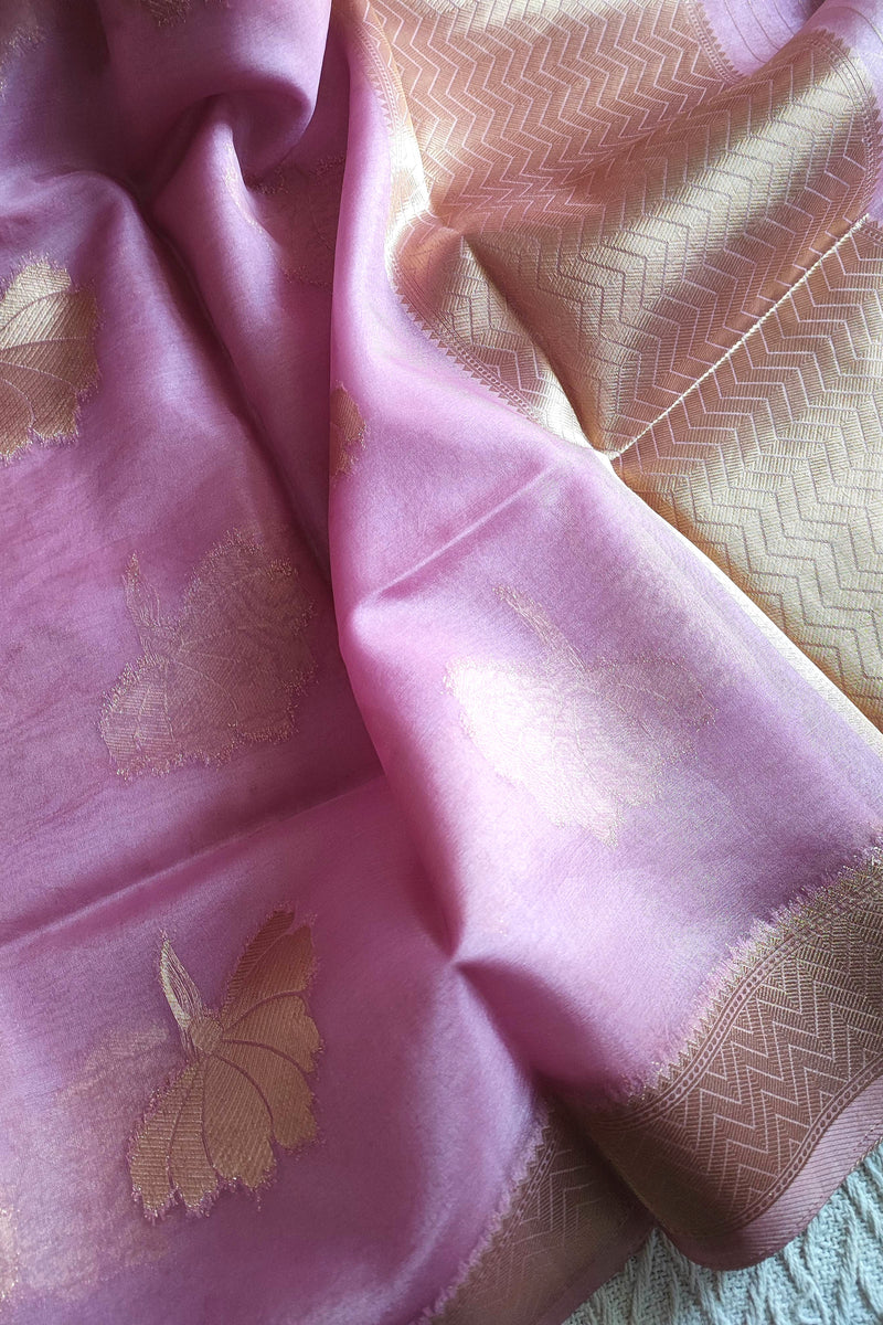 Unstitched Banarasi suit material in soft lavender pink