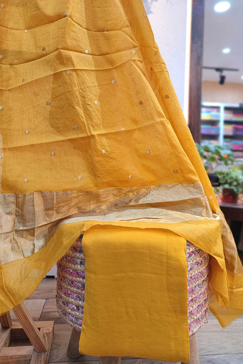 Mustard pashmina dupatta with wide zari border