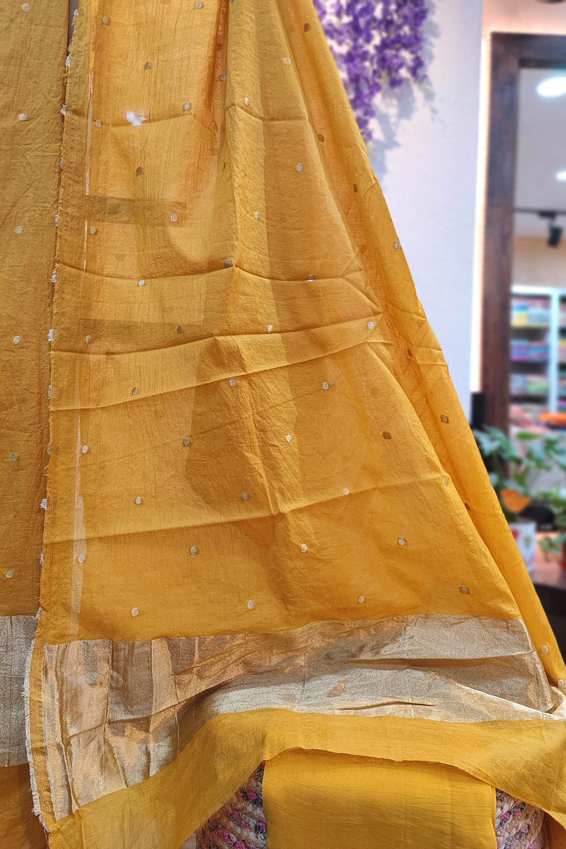 Mustard pashmina dupatta with wide zari border