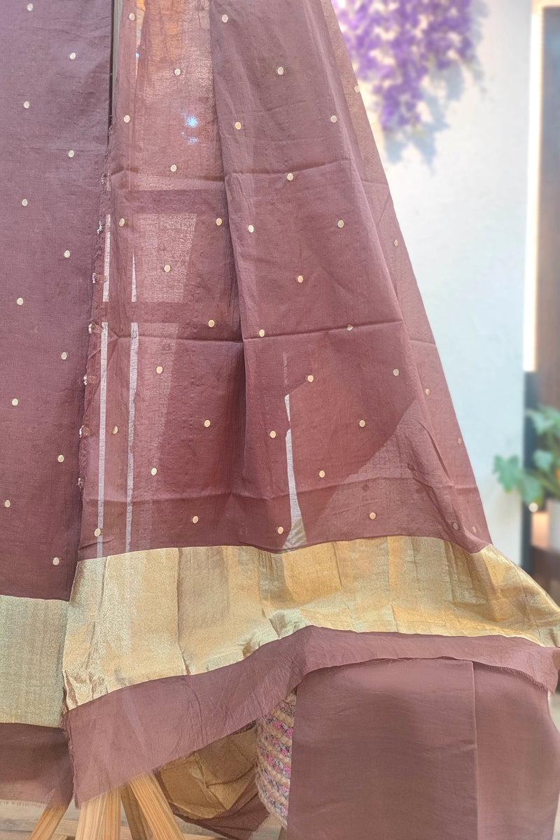 Winter wear brown pashmina unstitched suit set