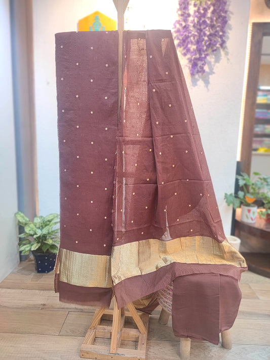 Winter wear brown pashmina unstitched suit set
