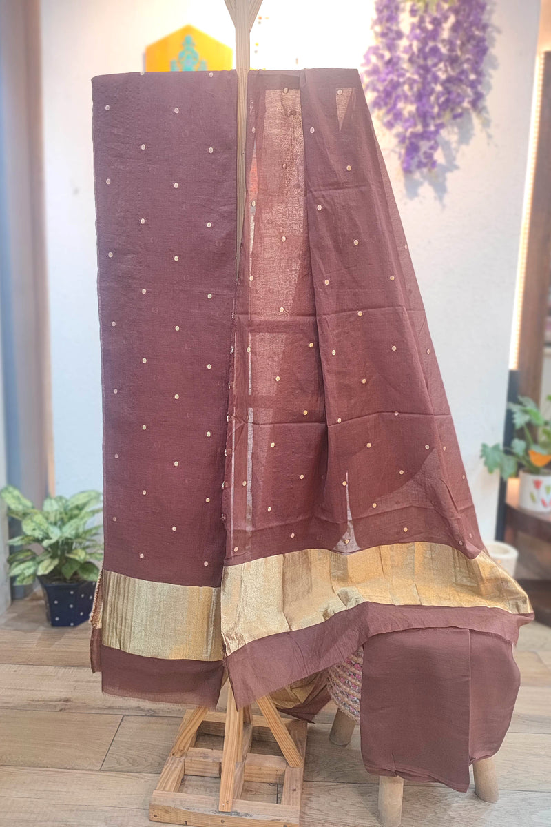 Winter wear brown pashmina unstitched suit set