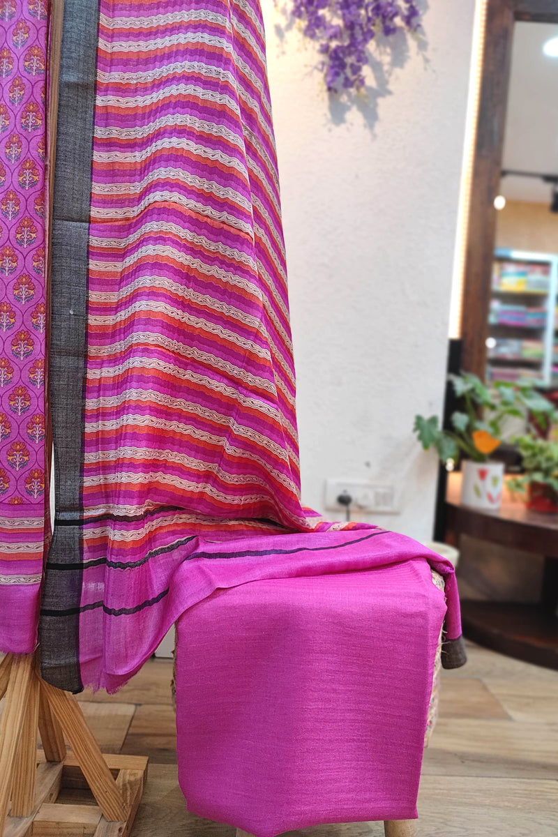 Soft solid pink pashmina silk bottom fabric