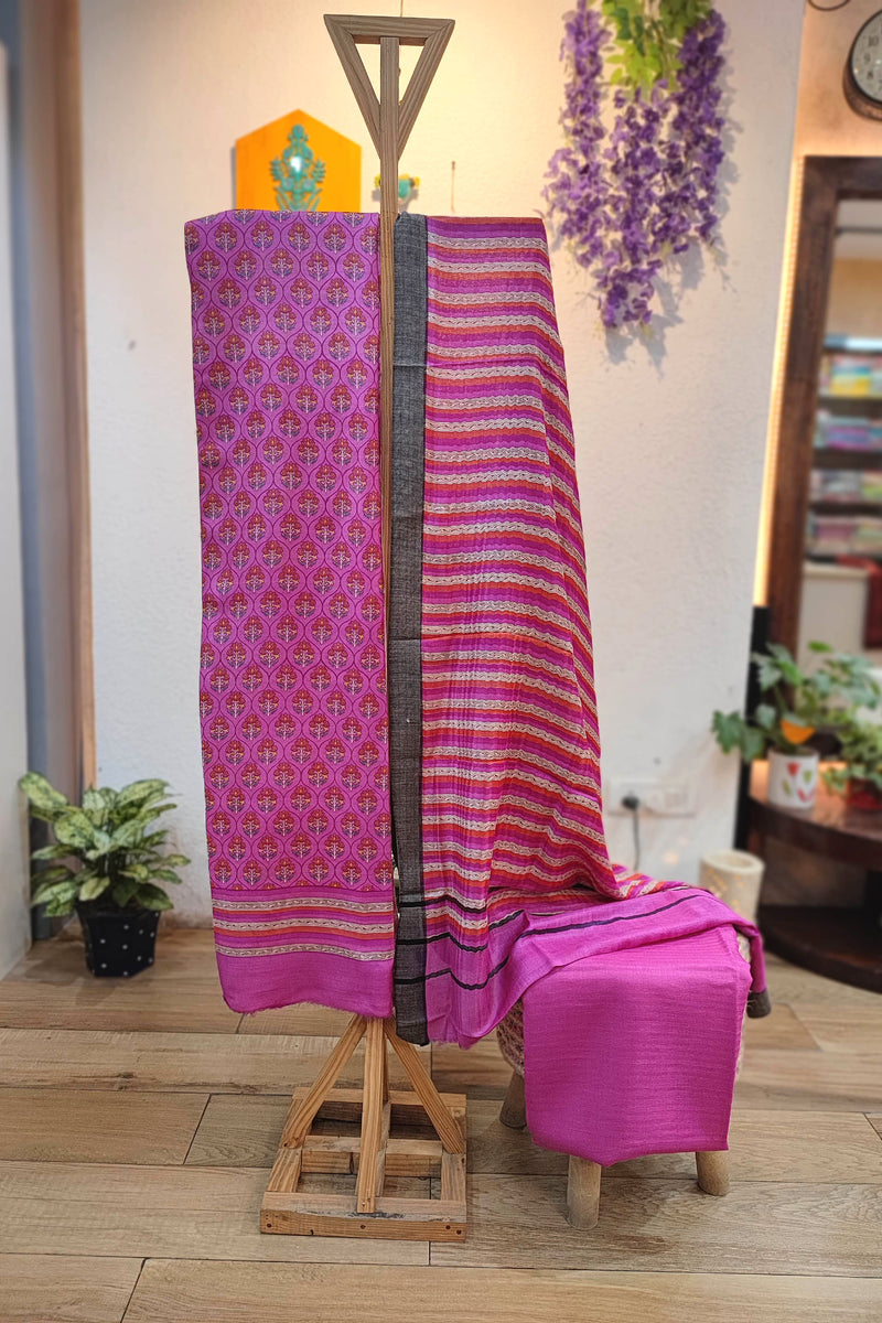 Soft solid pink pashmina silk bottom fabric