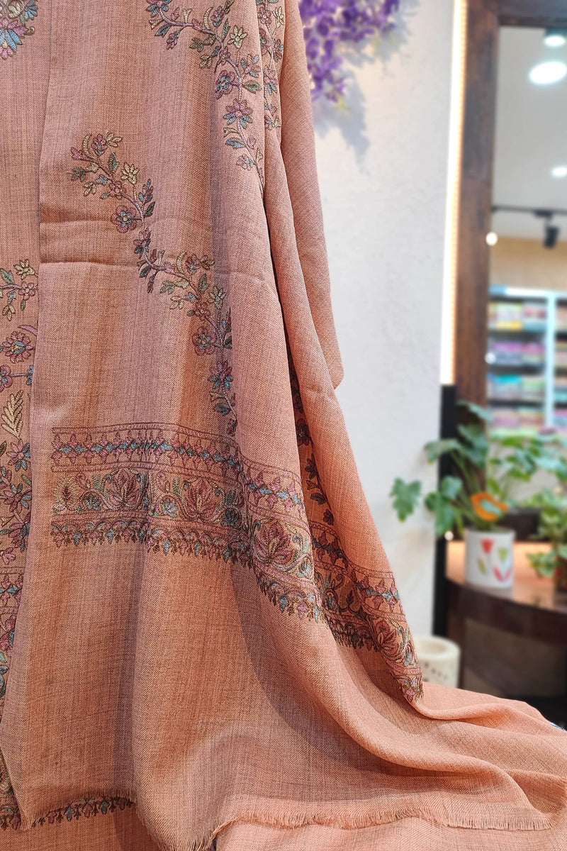 Dusty Rose Embroidered Woolen Suit | Floral Winter Dress Material