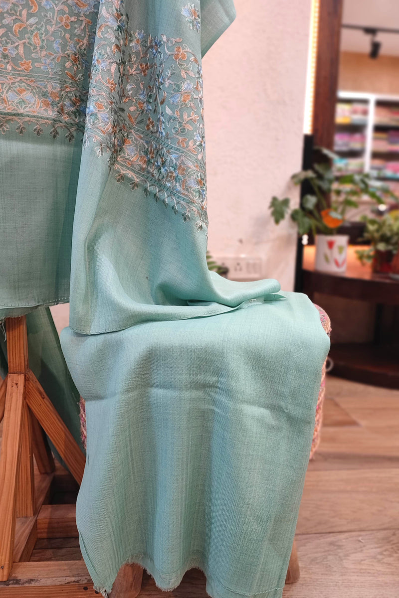 Aqua Blue Heavy Embroidered Woolen Suit | Premium Winter Wear