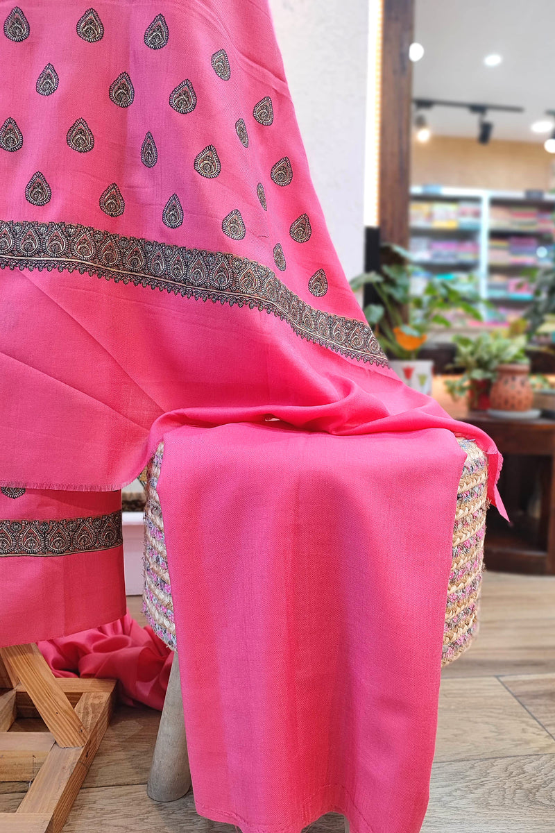 Hot Pink Embroidered Woolen Suit | Kashmiri Style Winter Dress