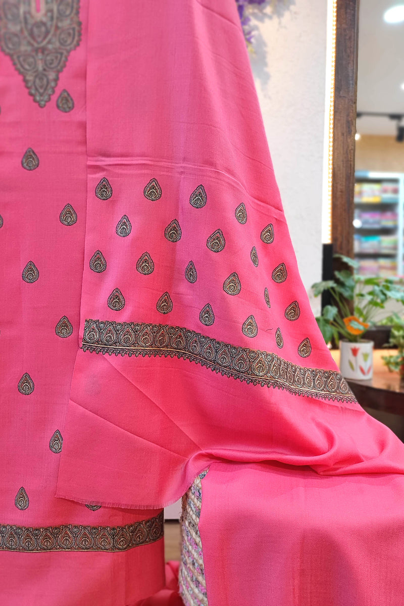 Hot Pink Embroidered Woolen Suit | Kashmiri Style Winter Dress