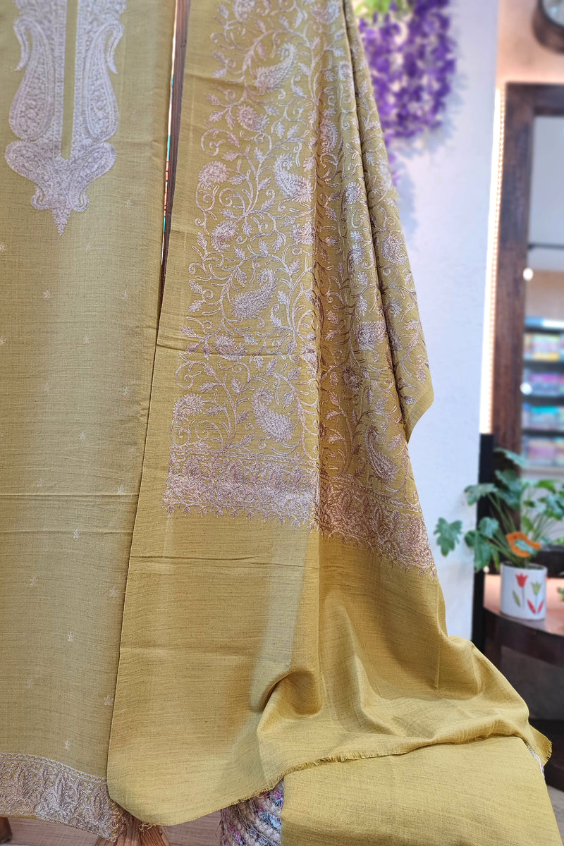 Olive Green Embroidered Woolen Suit | Premium Winter Dress Material