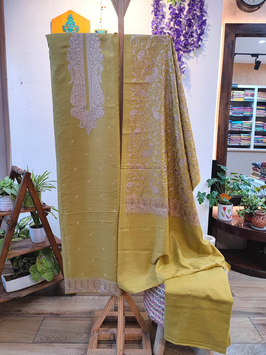 Olive Green Embroidered Woolen Suit | Premium Winter Dress Material