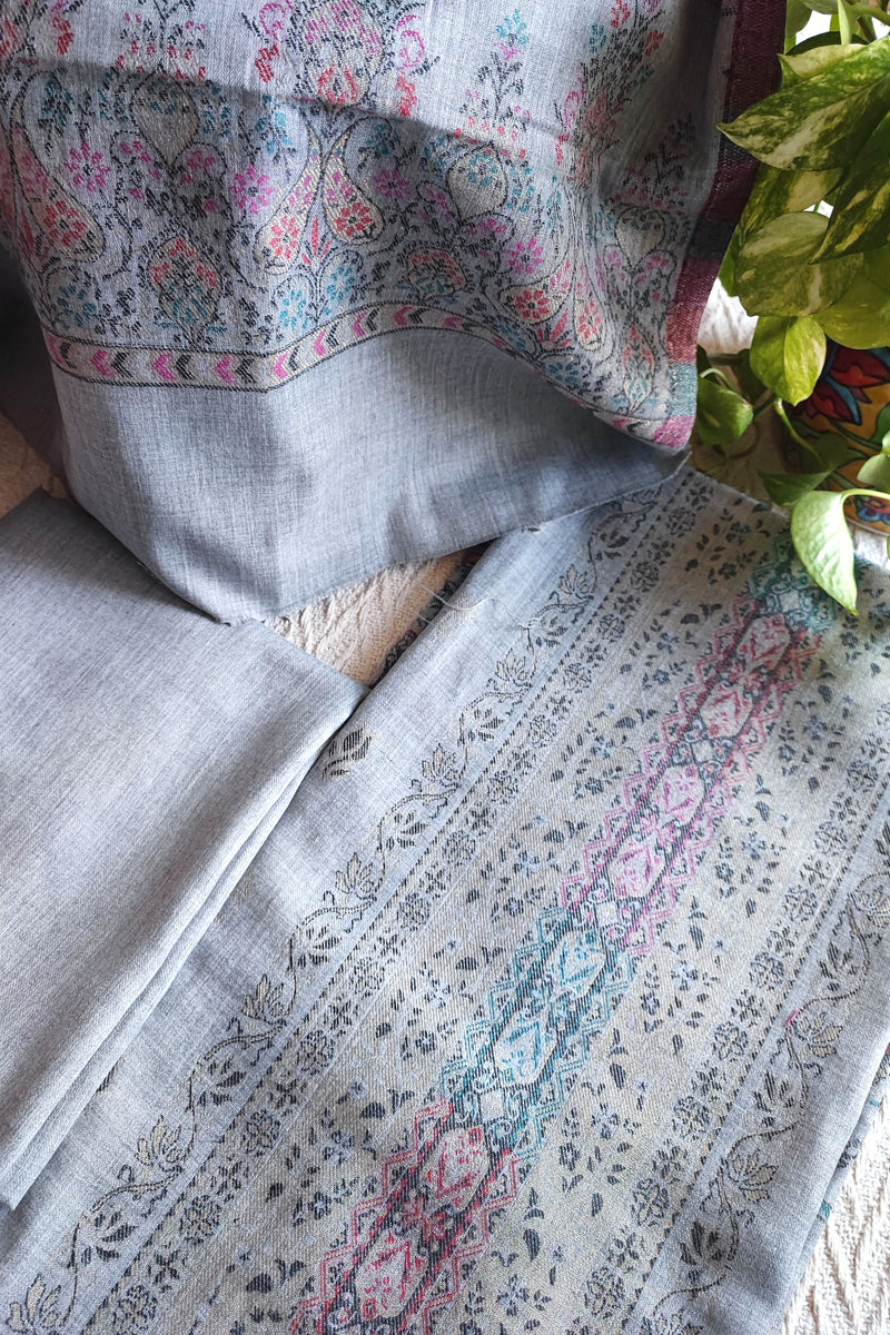 Silver Grey Woven Woolen Suit | Premium Kani Style Winter Wear