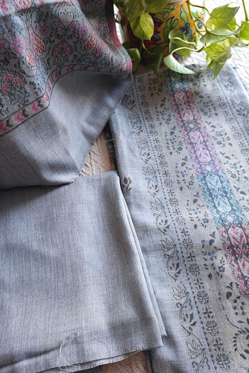 Silver Grey Woven Woolen Suit | Premium Kani Style Winter Wear