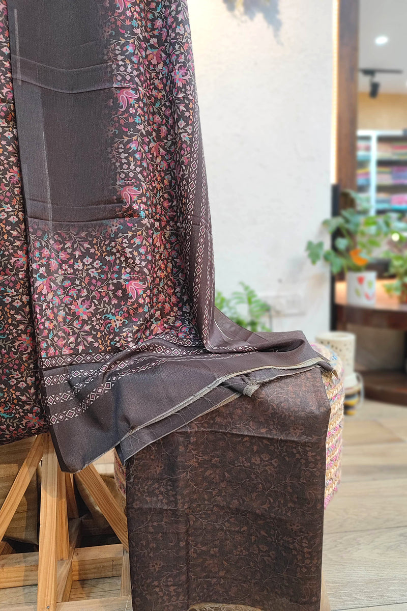 Coffee Brown Floral Woolen Suit | Premium Winter Dress Material