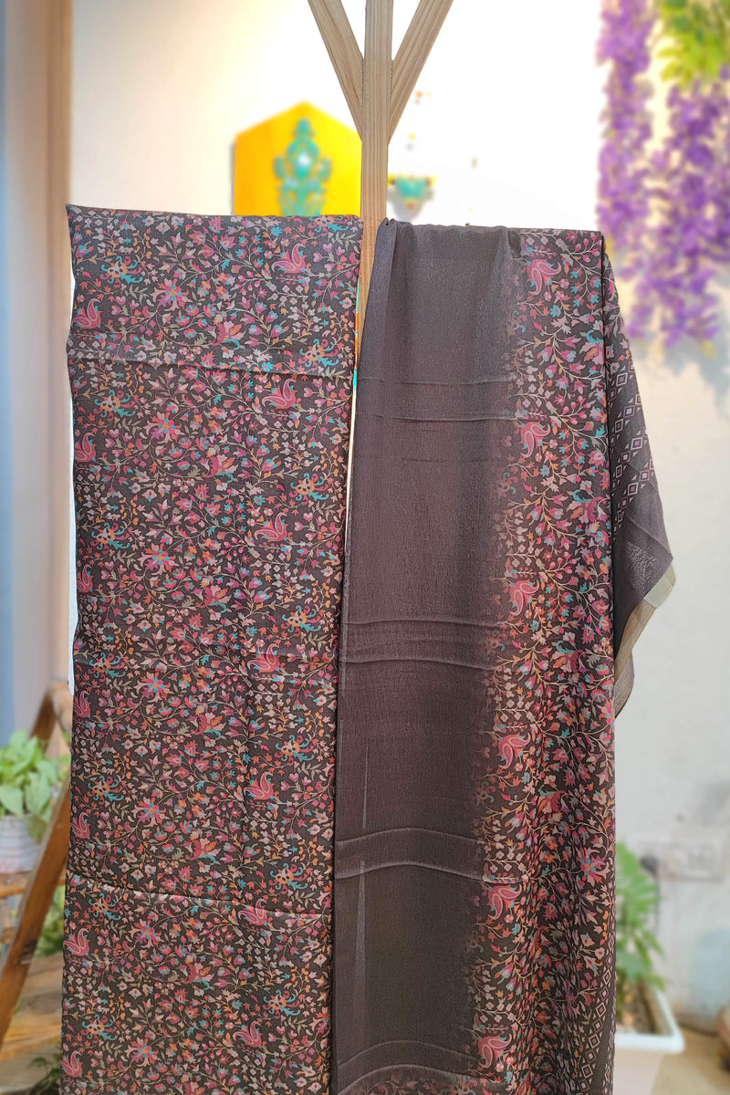 Coffee Brown Floral Woolen Suit | Premium Winter Dress Material