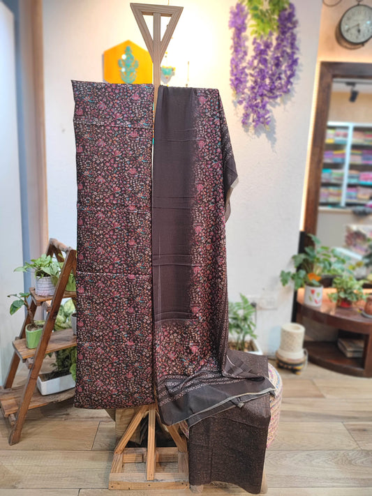 Coffee Brown Floral Woolen Suit | Premium Winter Dress Material