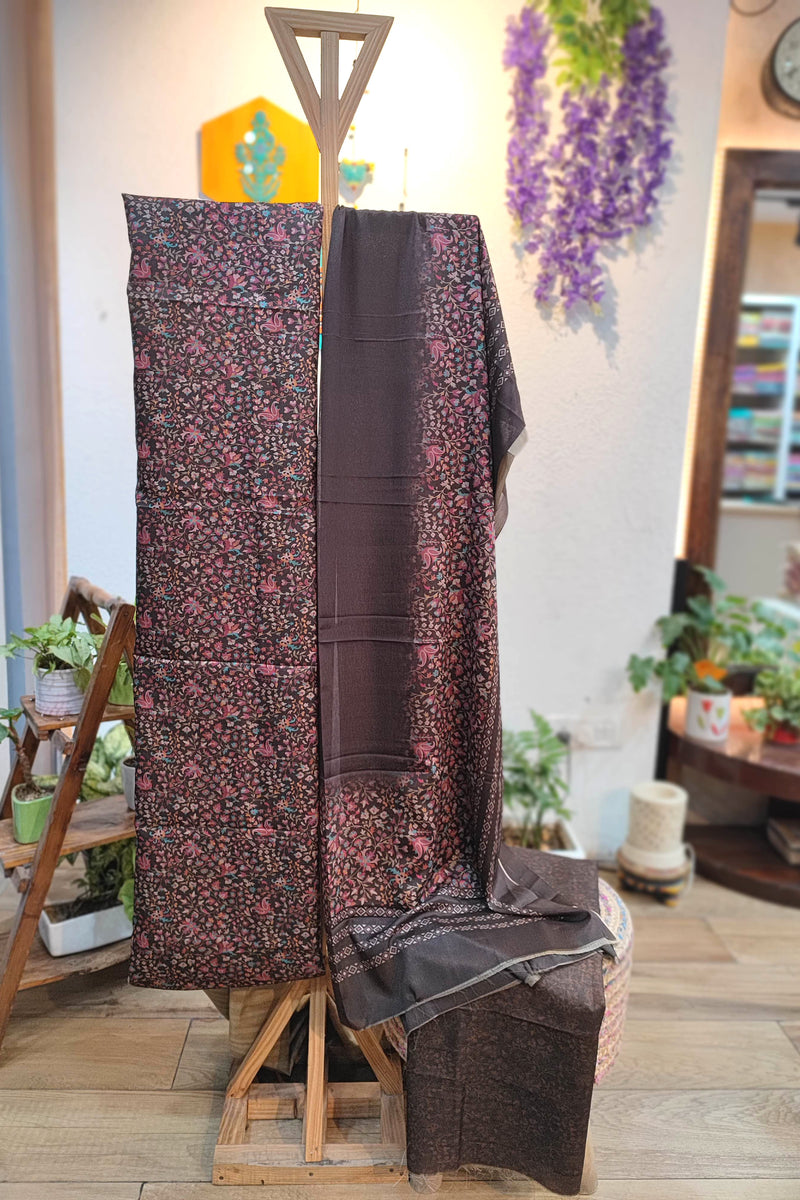 Coffee Brown Floral Woolen Suit | Premium Winter Dress Material