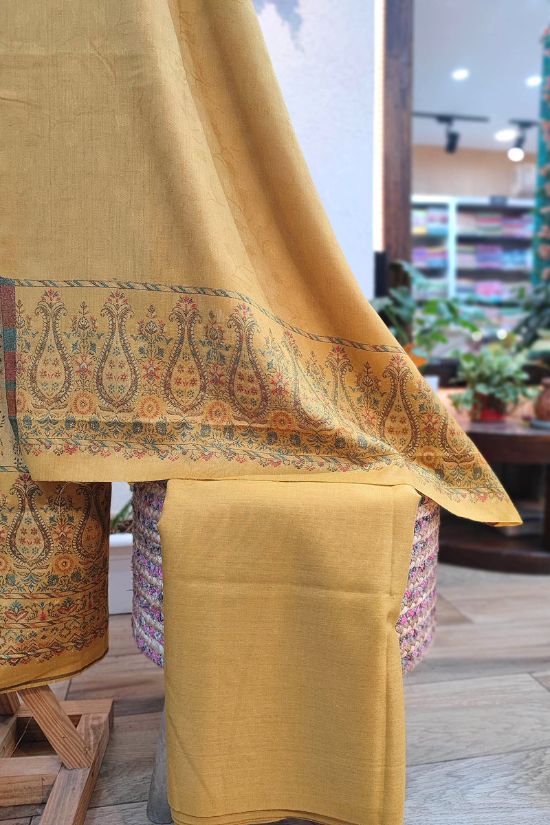 Mustard Yellow Woven Woolen Suit | Kani Style Winter Dress