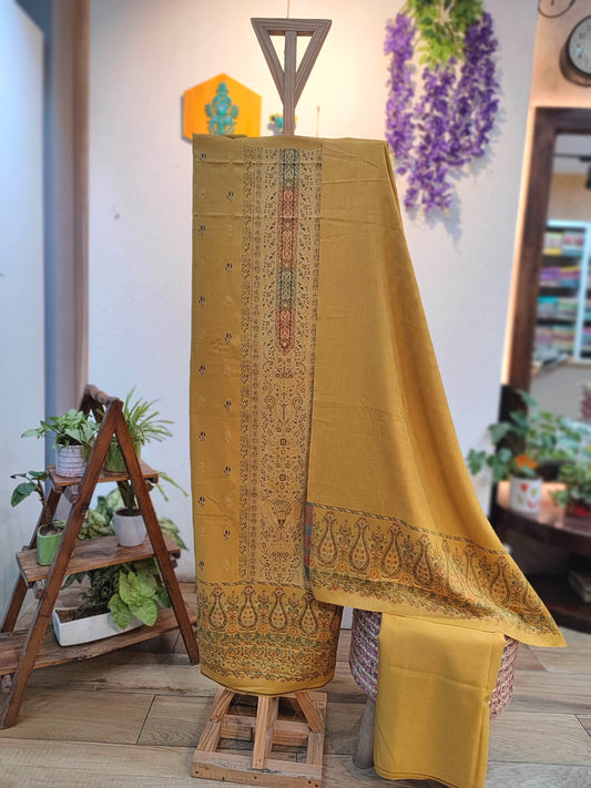 Mustard Yellow Woven Woolen Suit | Kani Style Winter Dress