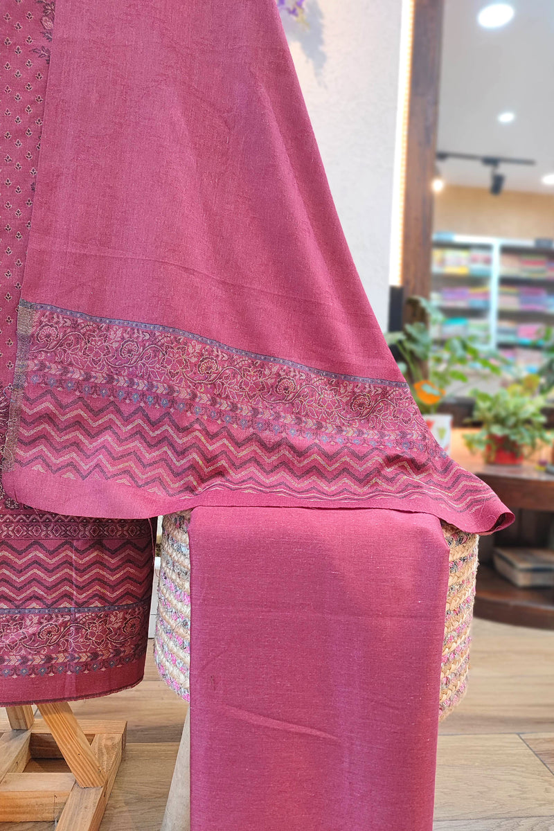 Wine Woven Woolen Suit | Premium Kani Style Winter Dress