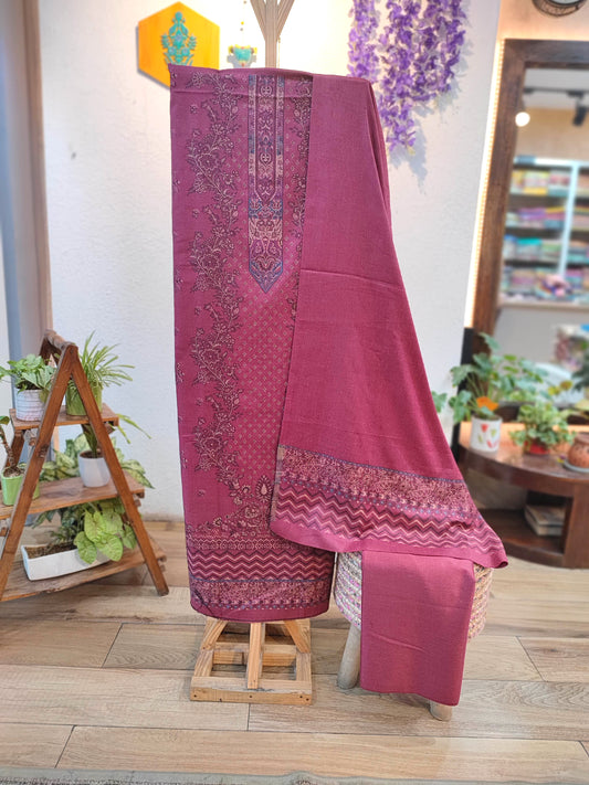 Wine Woven Woolen Suit | Premium Kani Style Winter Dress