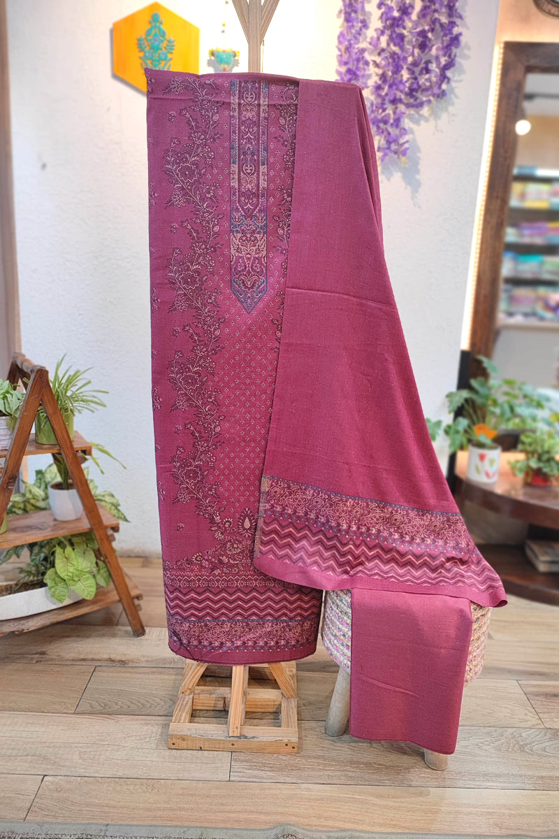 Wine Woven Woolen Suit | Premium Kani Style Winter Dress