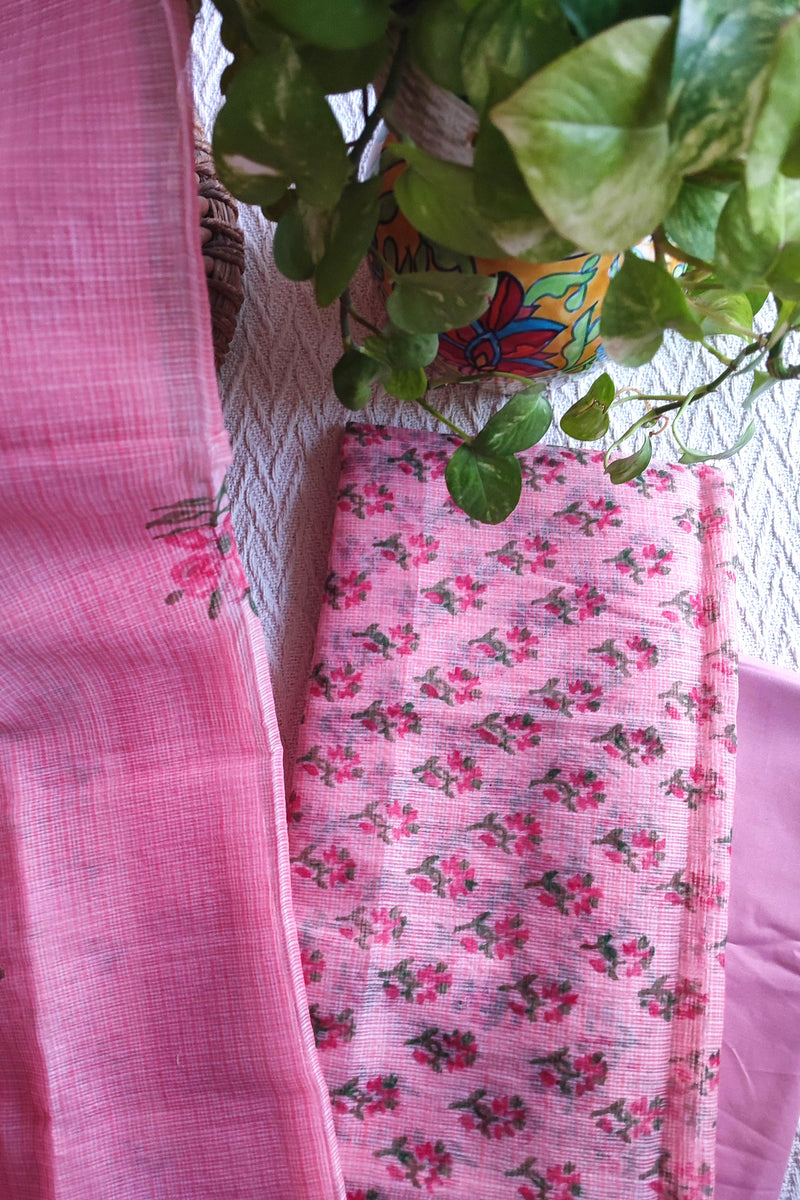 Blush Pink Kota Suit with Floral Print & Cotton Bottom