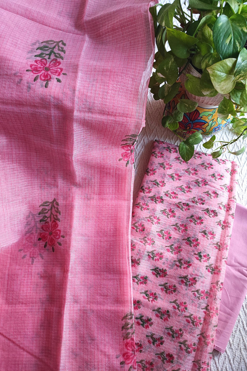 Blush Pink Kota Suit with Floral Print & Cotton Bottom