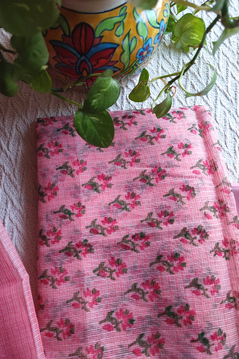 Blush Pink Kota Suit with Floral Print & Cotton Bottom