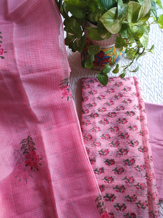 Blush Pink Kota Suit with Floral Print & Cotton Bottom