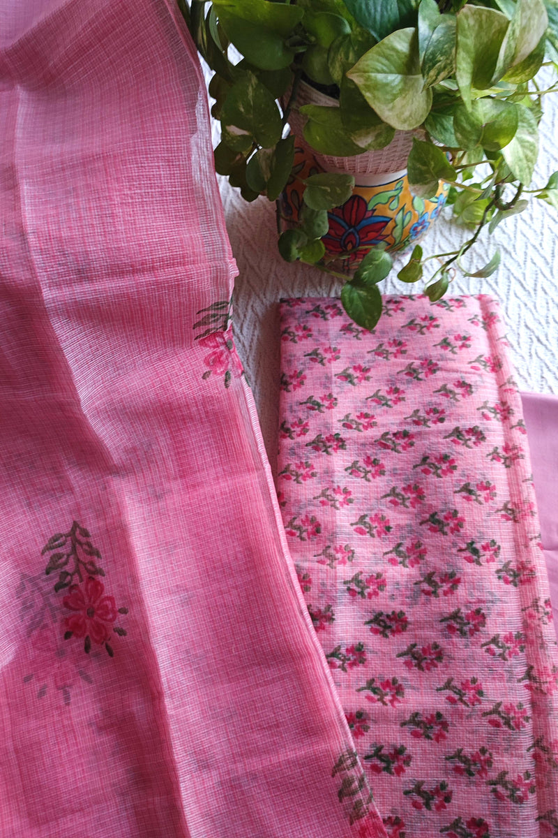 Blush Pink Kota Suit with Floral Print & Cotton Bottom