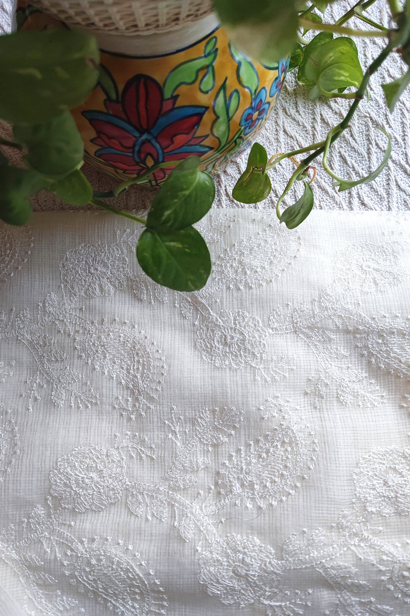 OffWhite Kota Embroidered Suit with Cotton Bottom