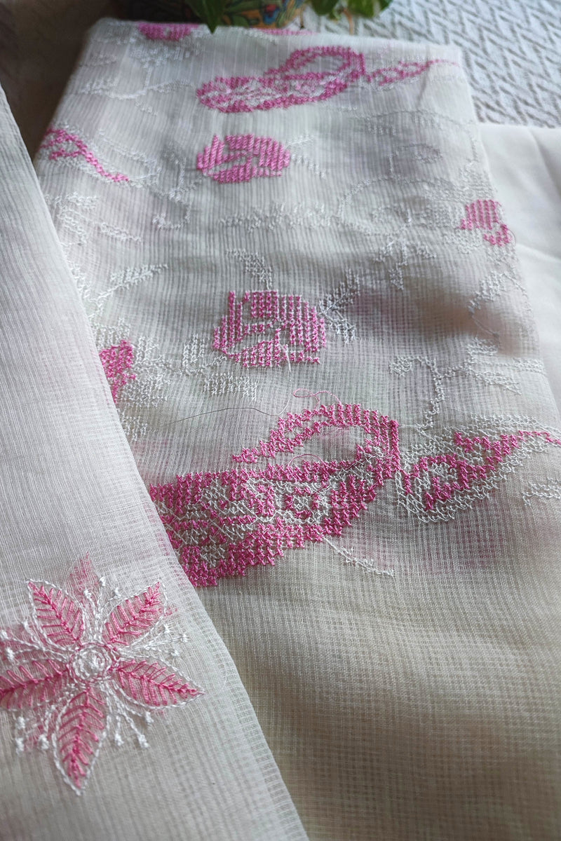 Ivory White Kota Embroidered Suit with Cotton Bottom