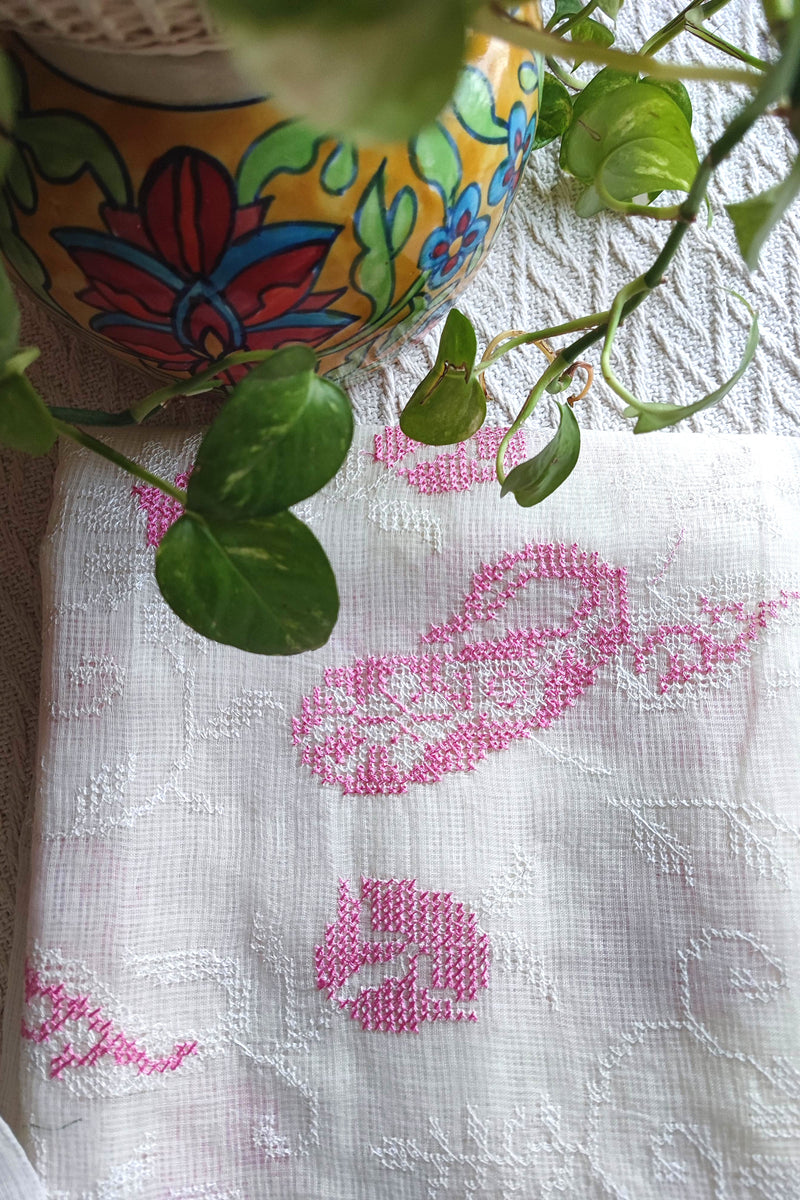 Ivory White Kota Embroidered Suit with Cotton Bottom