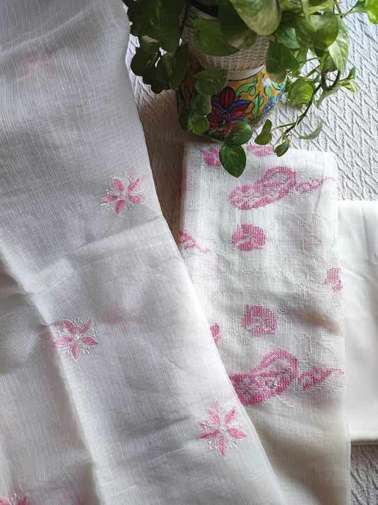 Ivory White Kota Embroidered Suit with Cotton Bottom