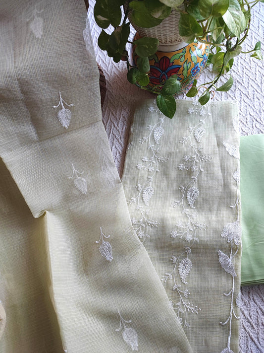 Pastel Pistachio Kota Embroidered Suit with Cotton Bottom