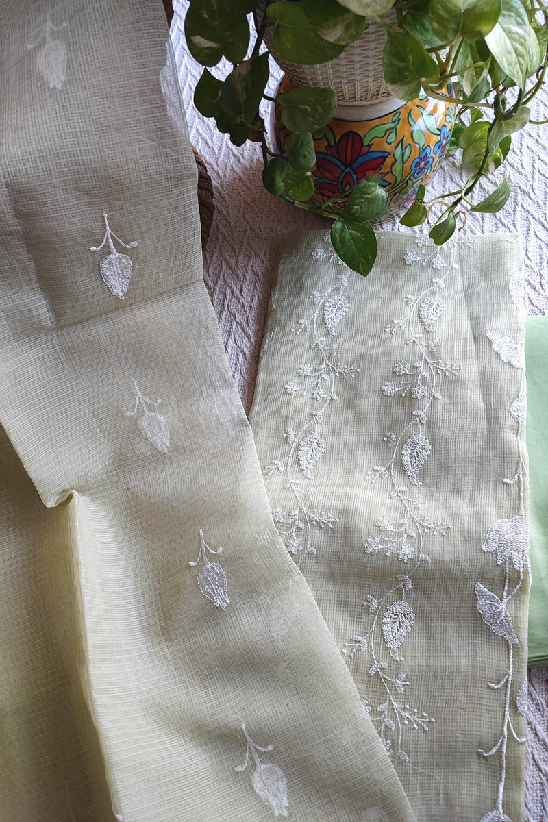 Pastel Pistachio Kota Embroidered Suit with Cotton Bottom