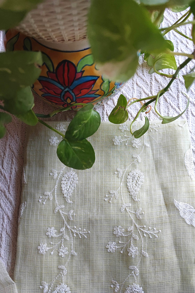 Pastel Pistachio Kota Embroidered Suit with Cotton Bottom