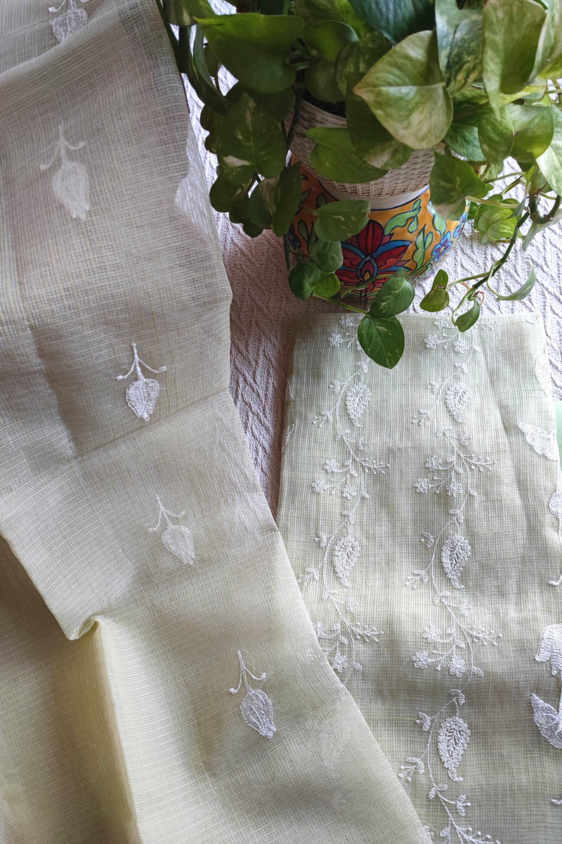 Pastel Pistachio Kota Embroidered Suit with Cotton Bottom