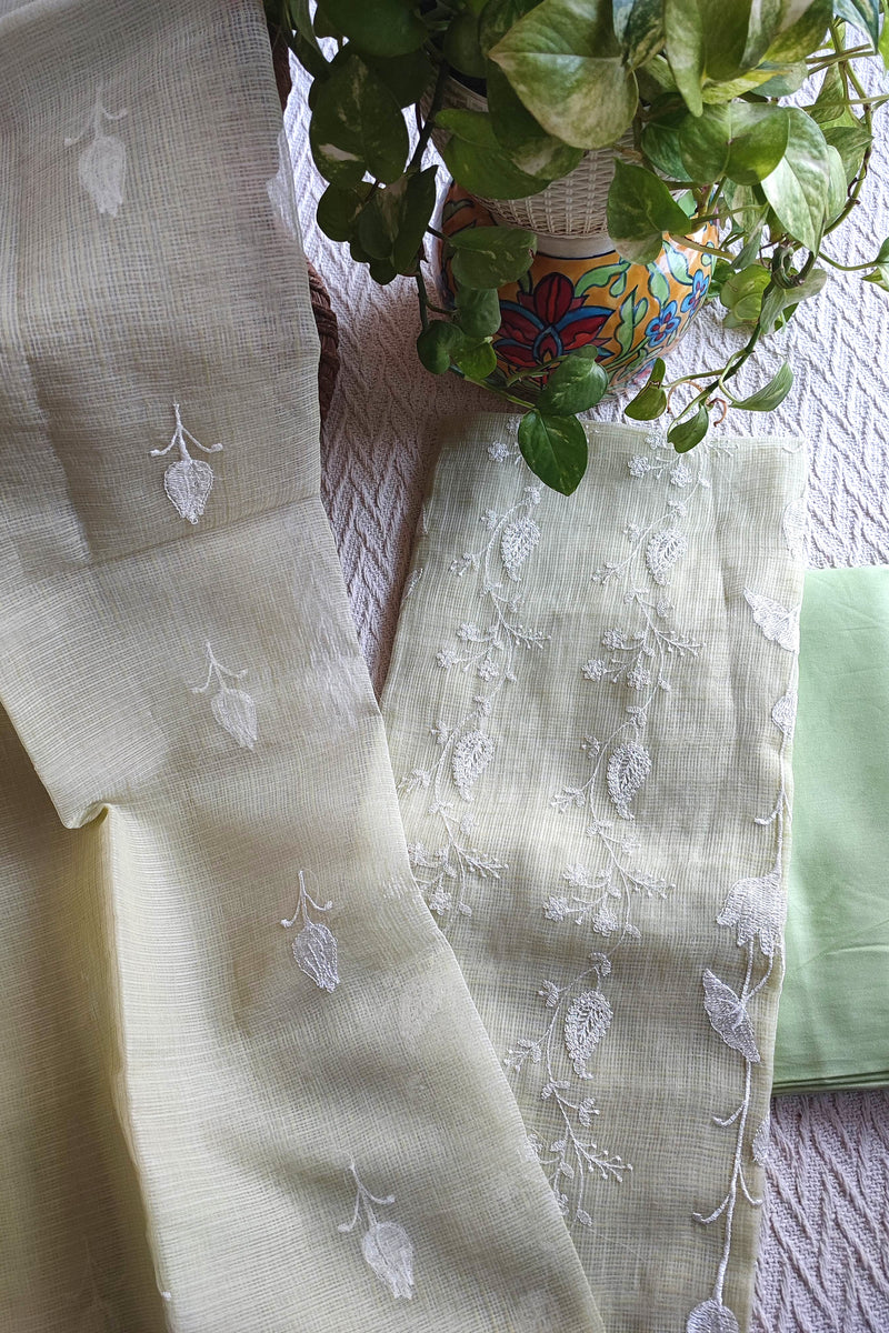 Pastel Pistachio Kota Embroidered Suit with Cotton Bottom