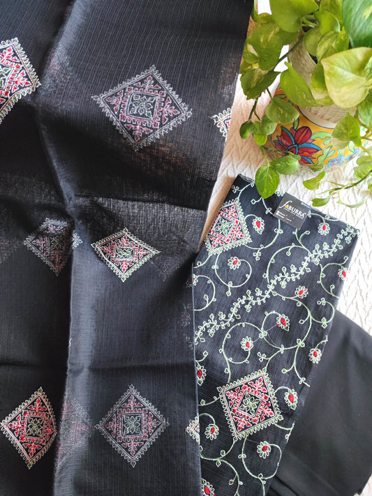Classic Black Kota Embroidered Suit with Cotton Bottom