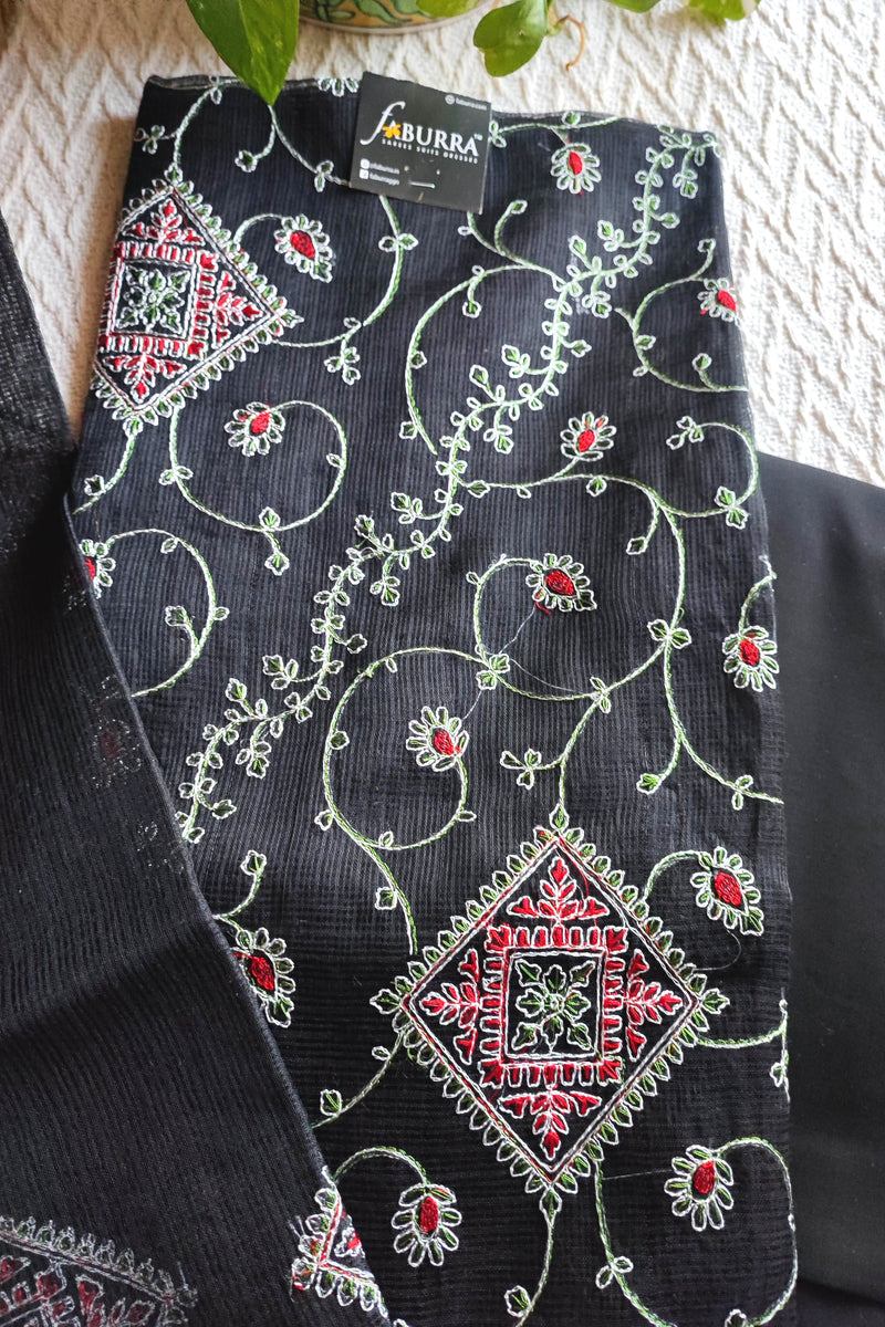 Classic Black Kota Embroidered Suit with Cotton Bottom