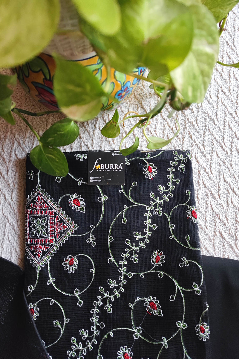 Classic Black Kota Embroidered Suit with Cotton Bottom
