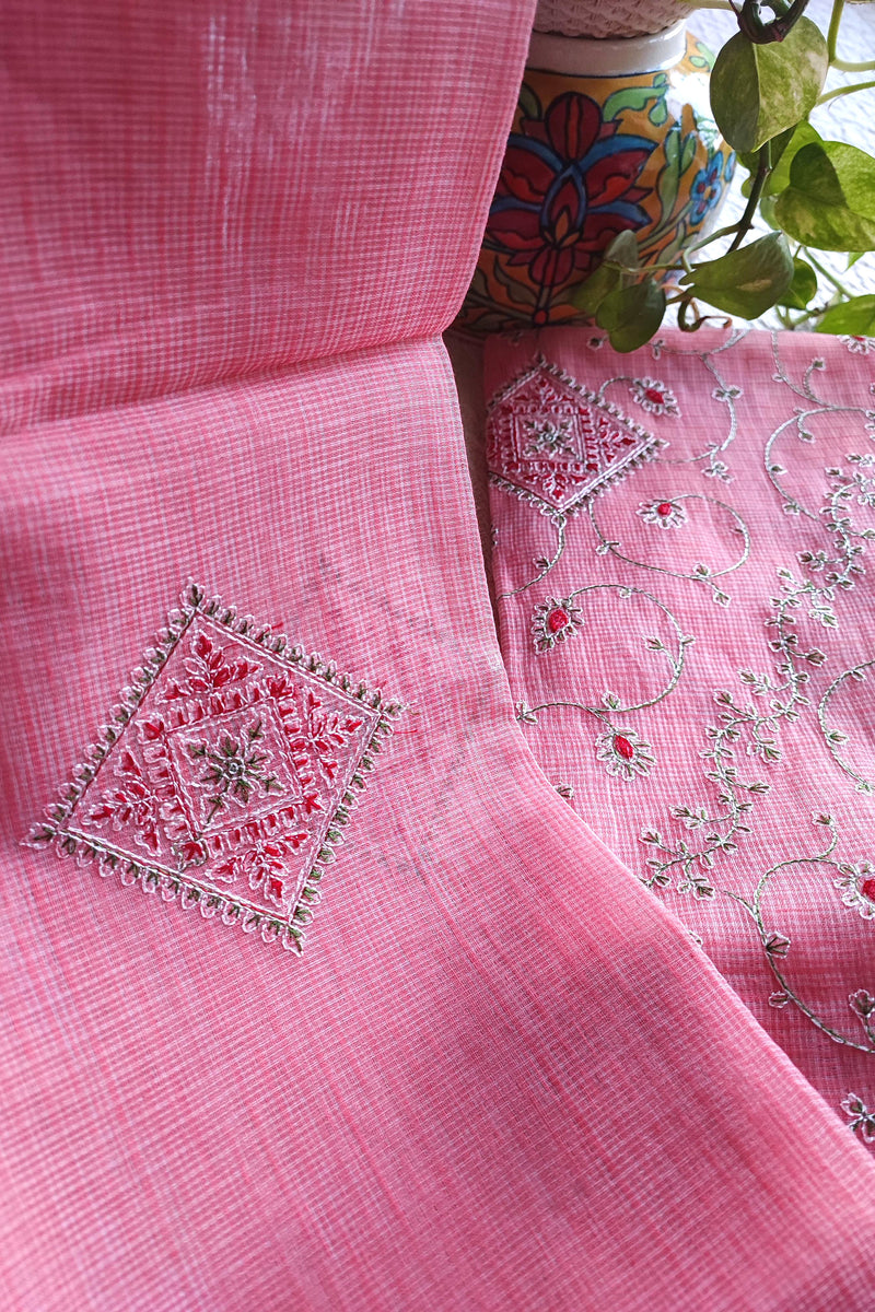 Blush Pink Kota Embroidered Suit with Cotton Bottom
