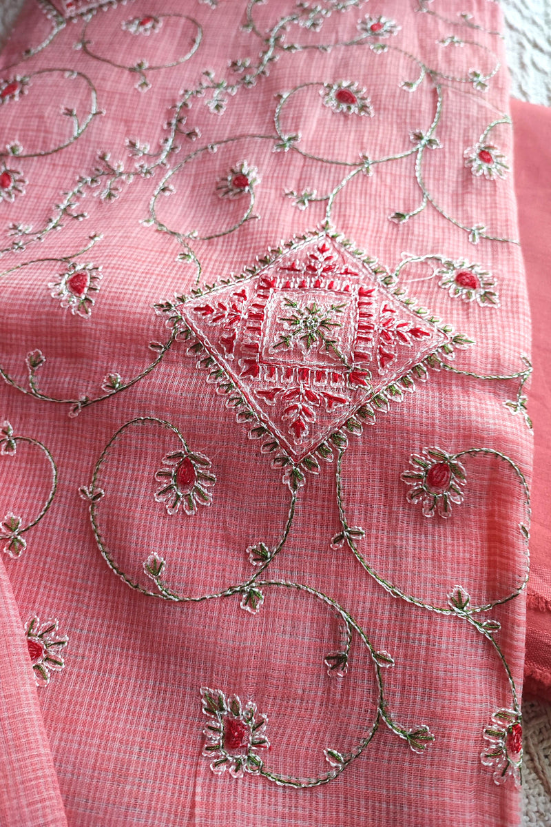 Blush Pink Kota Embroidered Suit with Cotton Bottom