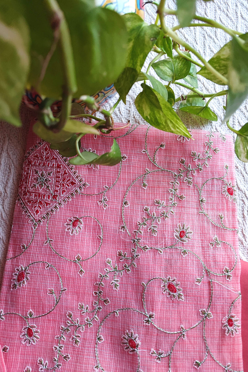Blush Pink Kota Embroidered Suit with Cotton Bottom