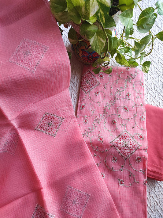 Blush Pink Kota Embroidered Suit with Cotton Bottom