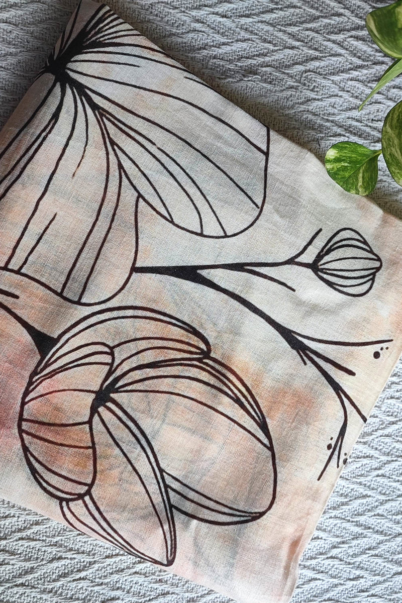 Beige Abstract Linen Printed Kurta Fabric with Blush Cotton Pant Material – Modern Floral Suit Fabric