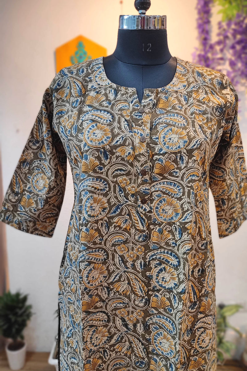 Handloom Cotton Kalamkari Printed Straight Kurta for Women