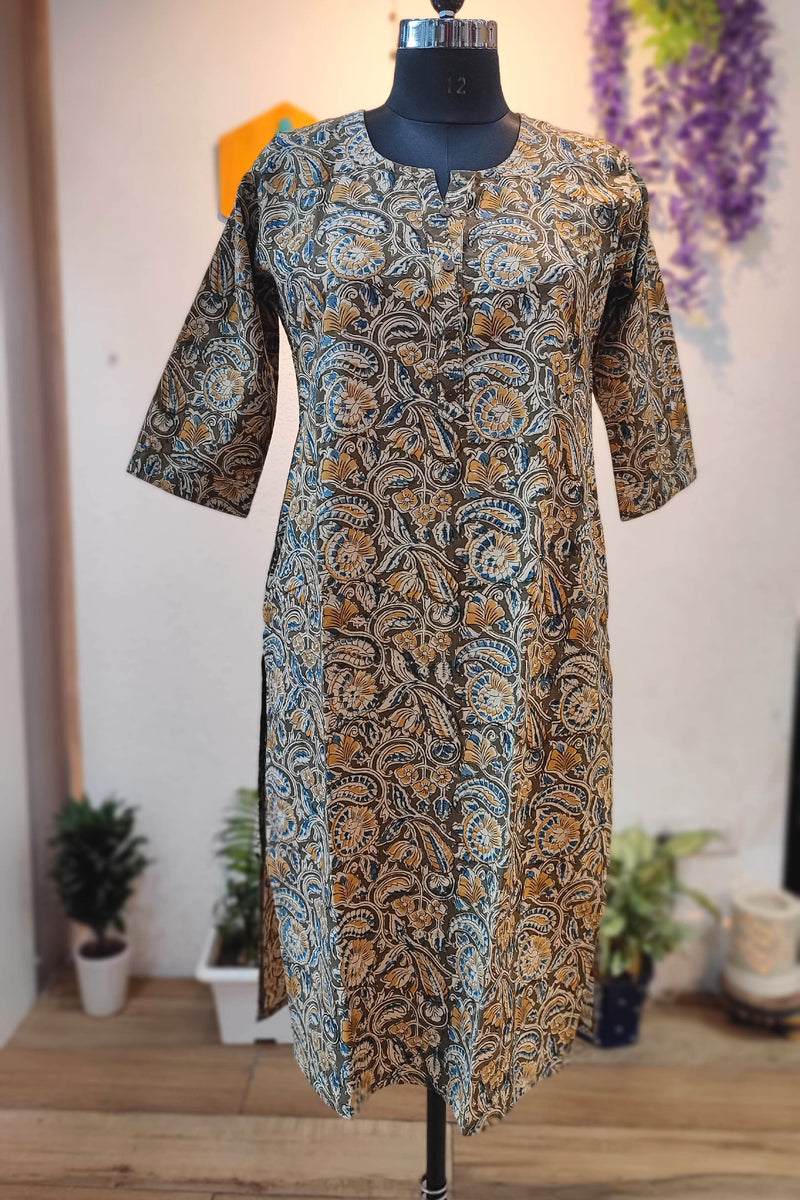 Handloom Cotton Kalamkari Printed Straight Kurta for Women