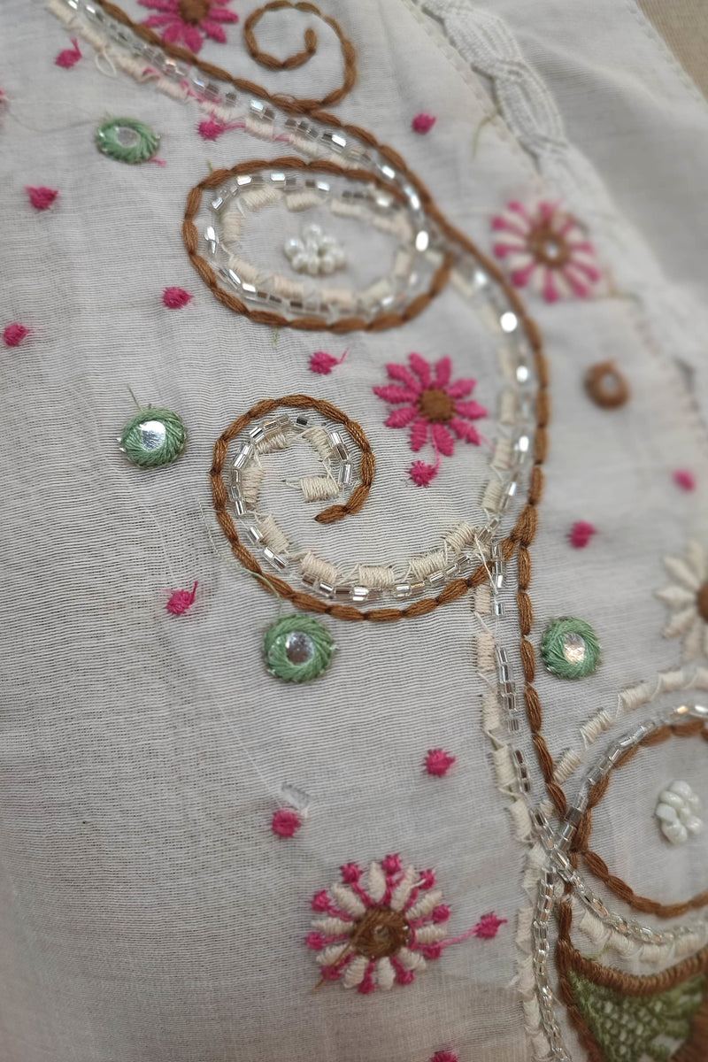 Ivory Linen Cotton Suit Set with Embroidery Highlights – Elegant Kurta Pant with Dupatta